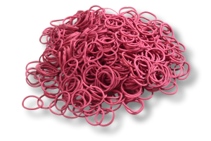 Gummiringe, rot, St&auml;rke: 1,2 mm, 60 % Kautschukanteil gepackt zu 1,0 kg im Beutel, Abmessung=Durchmesser / Schnittbreite 50 / 3,0 mm